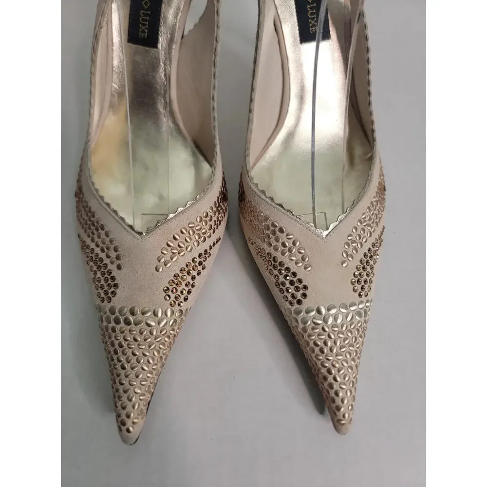 Steve Madden Luxe Sling Back Heels 7 Embellished Pointed Stilleto Office Siren